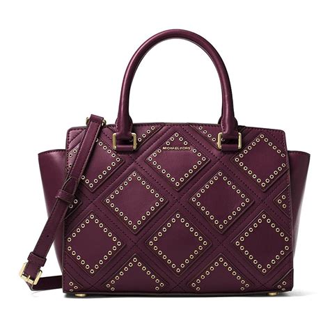 Selma Medium Diamond Grommet Leather Satchel .